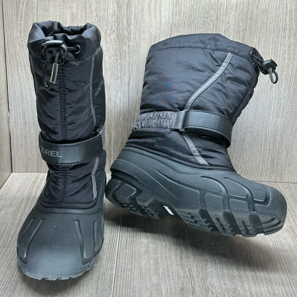 SOREL Snow Boots Youth Sz 4 Flurry Waterproof Insulated Winter Black 1638081016